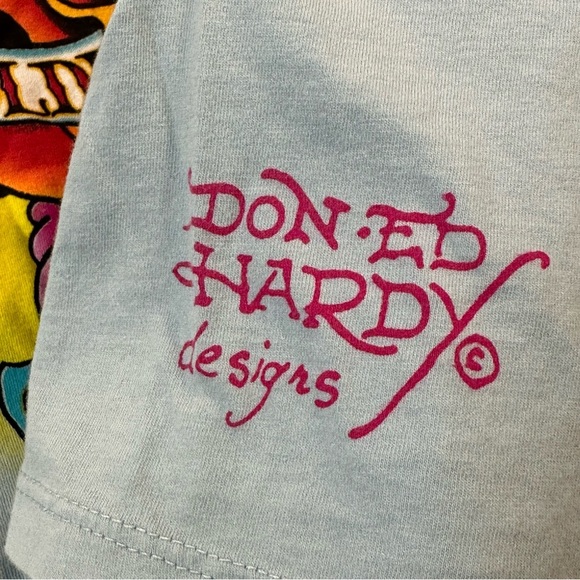 Vintage Y2K Ed Hardy Christian Audigier Golden Rose of Love Babydoll Tee Shirt S - Picture 7 of 11